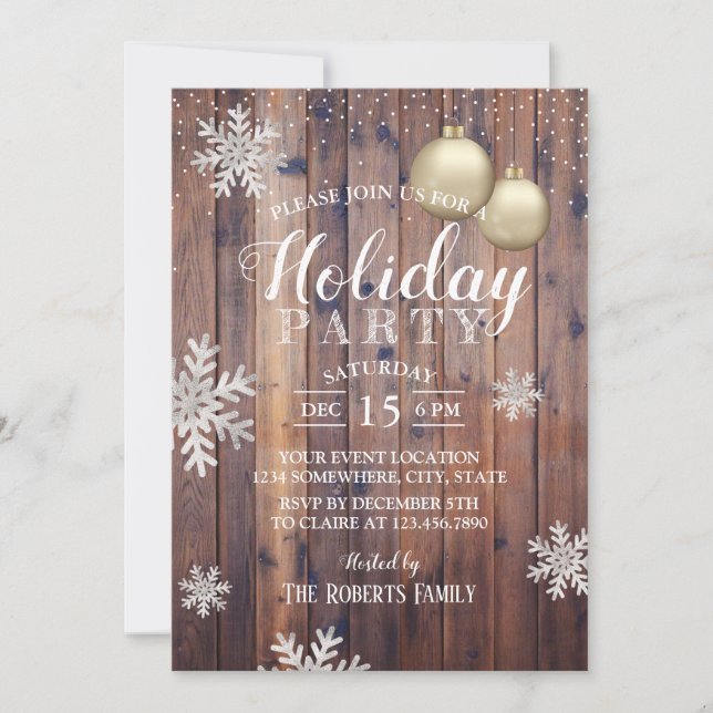 Rustic Winter Snowflakes Holiday Party Invitation (Front)