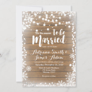 Rustic Winter Snowflakes Holiday Wedding Invitation