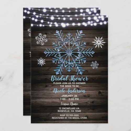 Rustic Winter Snowflakes  Lights Bridal Shower Invitation