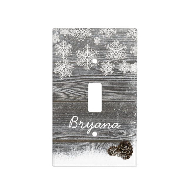 Rustic Winter Snowflakes & Pinecones Light Switch (Front)