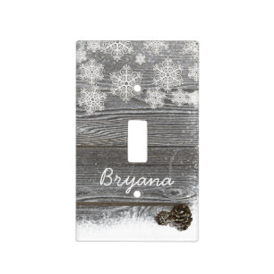 Rustic Winter Snowflakes & Pinecones Light Switch Cover