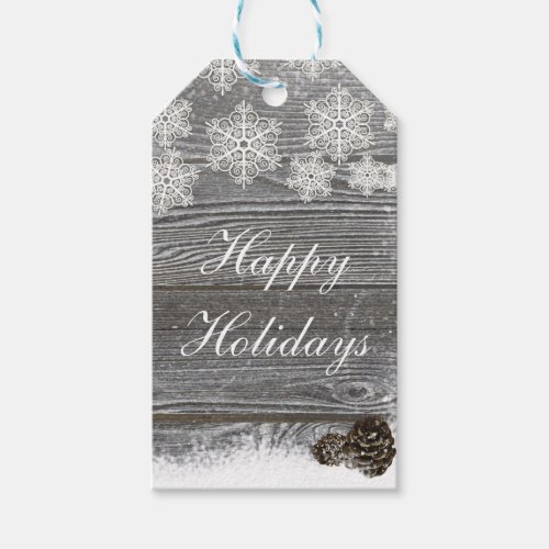Rustic Winter Snowflakes Wood  Pinecones Gift Tags