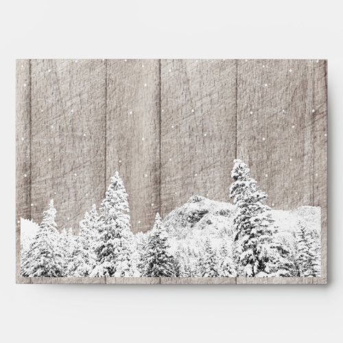 Rustic Winter Snowing Scene Light Grey Barn Wood Envelope