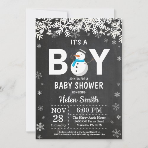 Rustic Winter Snowman Boy Baby Shower Invitation