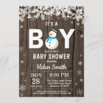 Rustic Winter Snowman Boy Baby Shower Invitation