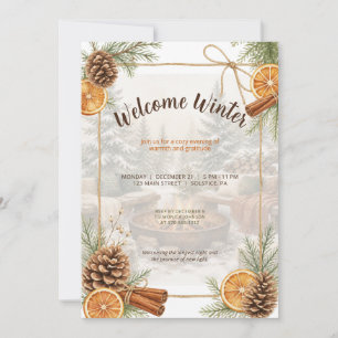 Rustic Winter Solstice Fire Pit Mixer Celebration Invitation