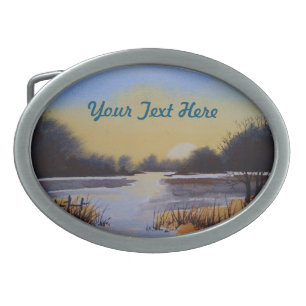 rustic winter sunset scene unique and contempory belt buckle