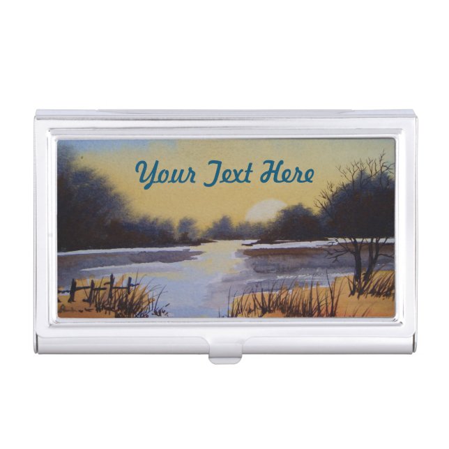rustic winter sunset scene unique and contempory business card case (Front)