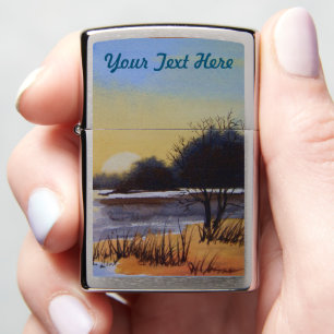 rustic winter sunset scene unique and contempory zippo lighter