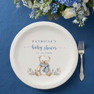 Rustic Winter Teddy Bear Beige Baby Shower Paper Plates