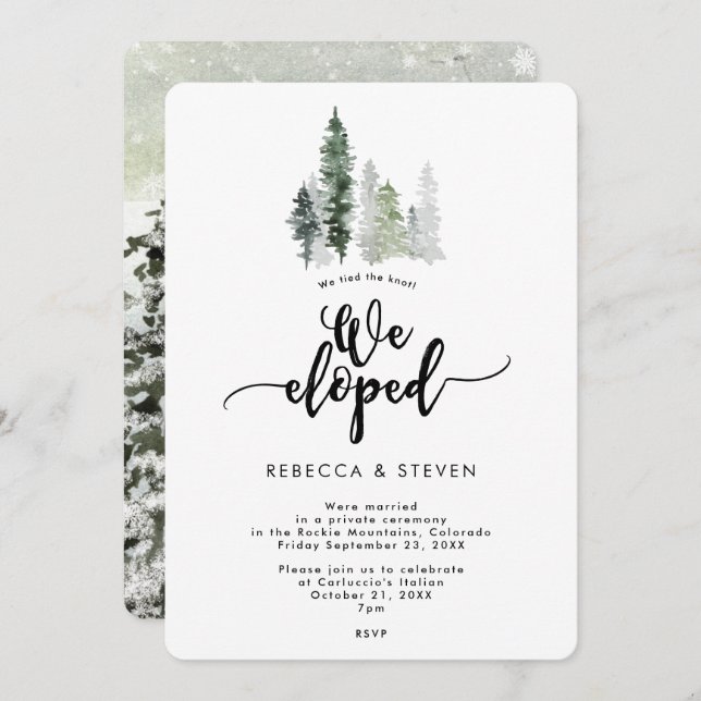 rustic winter tied the knot we eloped invitation (Front/Back)
