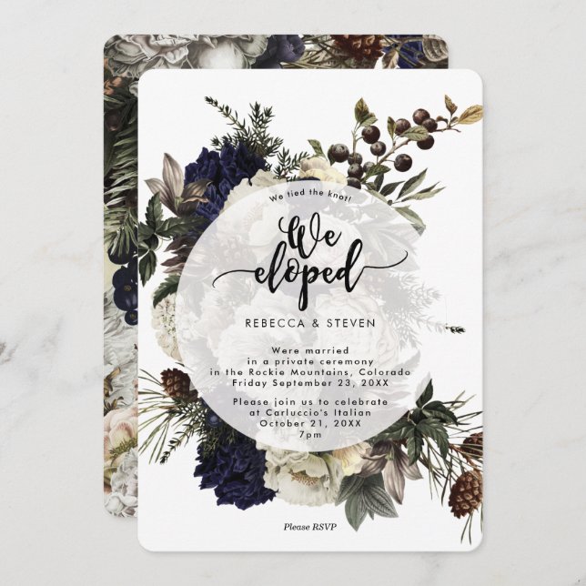 rustic winter tied the knot we eloped invitation (Front/Back)