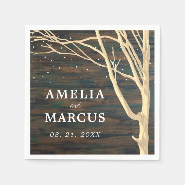 Rustic Winter Tree Dark Wood Wedding  Napkins (Front)
