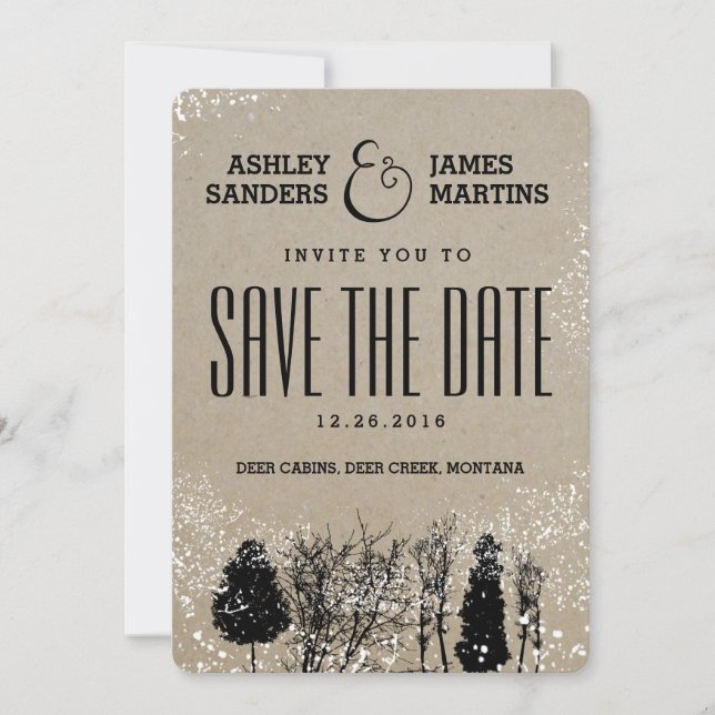 RUSTIC WINTER TREE SAVE THE DATE (Front)