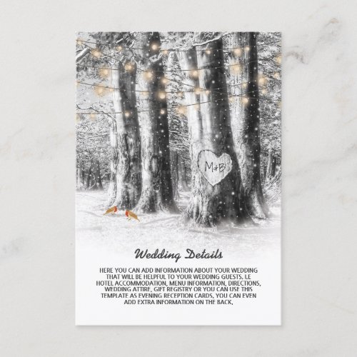 Rustic Winter Tree  String Lights Wedding Details Enclosure Card