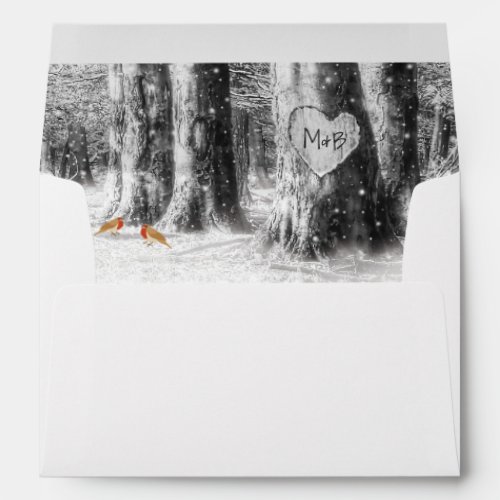 Rustic Winter Tree  String Lights Wedding Envelope