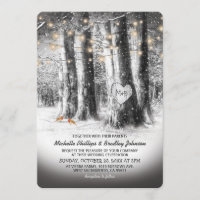 Rustic Winter Tree & String Lights Wedding Invitation