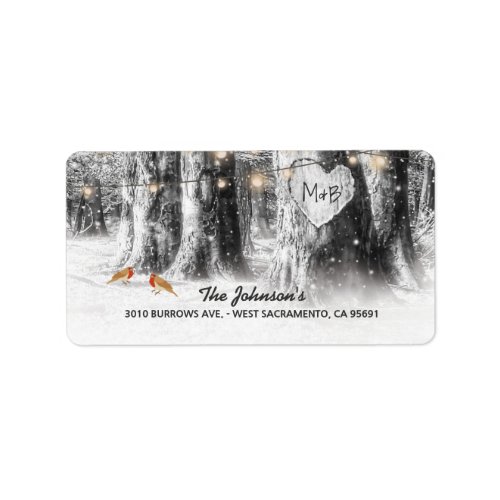 Rustic Winter Tree  String Lights Wedding Label