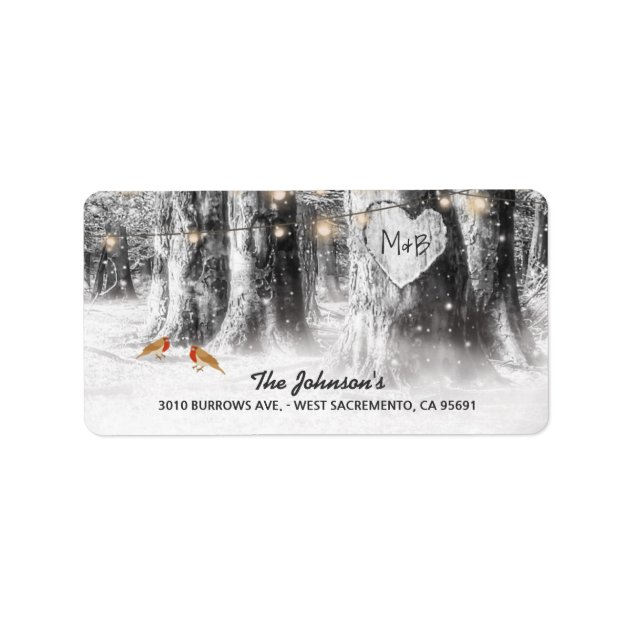 Rustic Winter Tree & String Lights Wedding Label