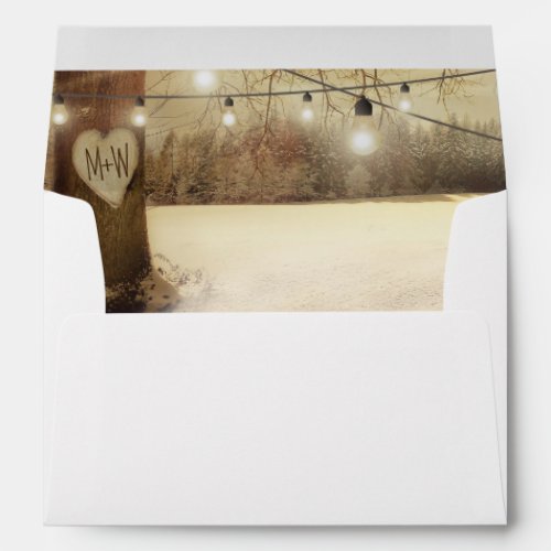 Rustic Winter Tree Twinkle Lights Christmas Envelope