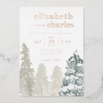 Rustic Winter Trees Christmas Holiday Wedding Foil Invitation by rusticwedding at Zazzle