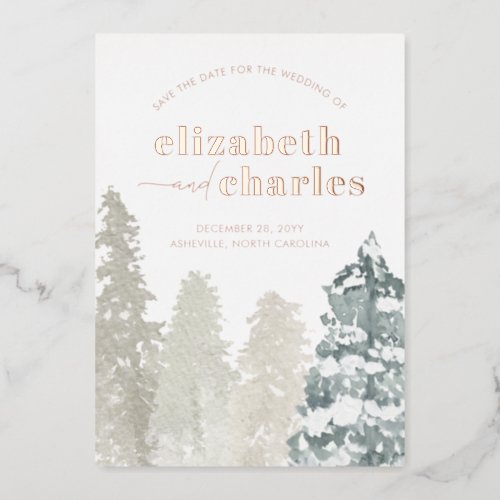 Rustic Winter Trees Holiday Save The Date Foil Invitation