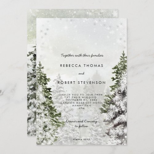 rustic winter trees holiday wedding invitation