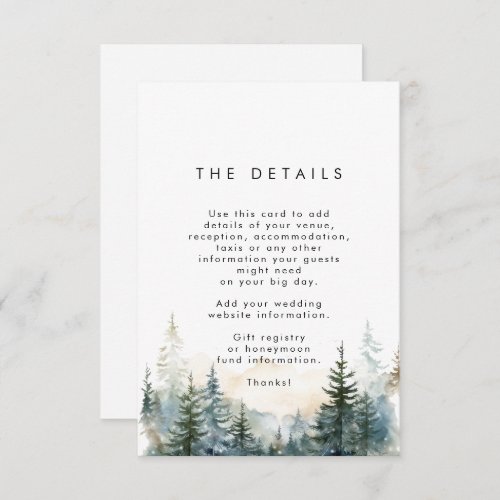 rustic winter trees wedding details information enclosure card