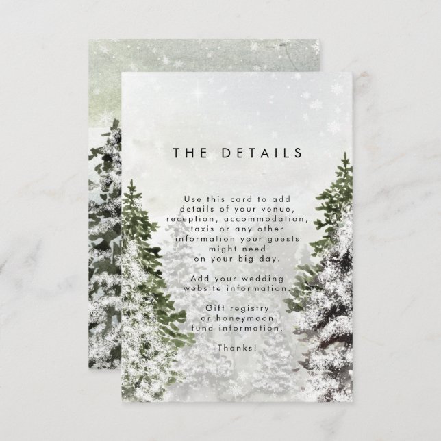 rustic winter trees wedding details information enclosure card (Front/Back)