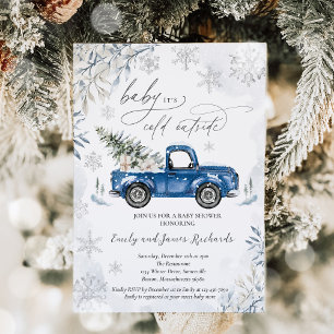 Rustic Winter Truck Snowflake Baby Shower Invitation