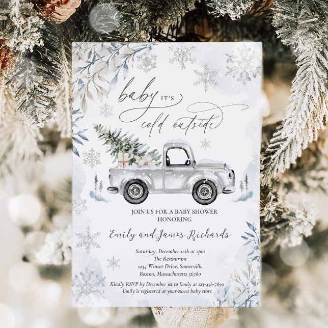 Rustic Winter Truck Snowflake Baby Shower Invitation (Creator Uploaded)