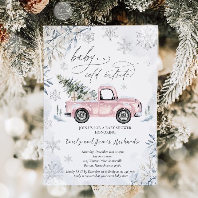 Rustic Winter Truck Snowflake Baby Shower Invitation (Creator Uploaded)