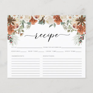 Rustic Winter Watercolor Bridal Shower Recipe Card