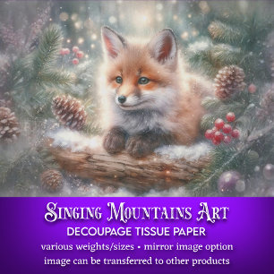 Rustic Winter Watercolor Woodland Fox Decoupage Tissue Paper