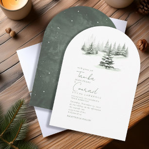 Rustic Winter Wedding Arch Forest Green ID1049 Invitation