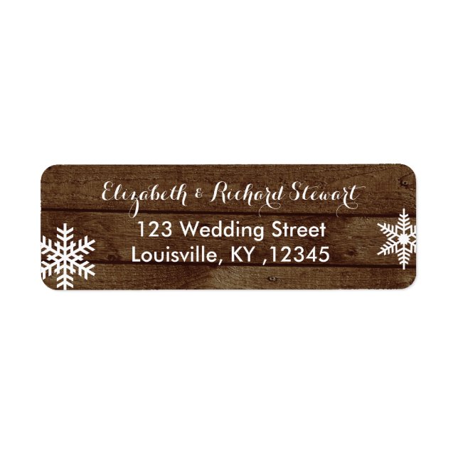 Rustic Winter Wedding Barn Wood Snowflakes Label (Front)