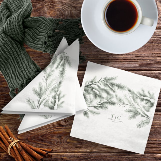 Rustic Winter Wedding Boughs Forest Green ID1049 Paper Dinner Napkins (Creator Uploaded)