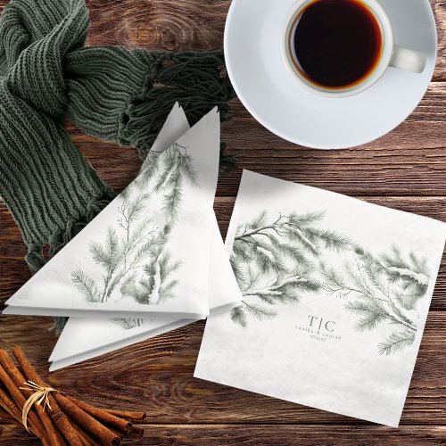 Rustic Winter Wedding Boughs Forest Green ID1049 Paper Dinner Napkins