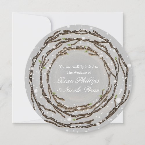 Rustic Winter Wedding Branches  Country Snow Invitation