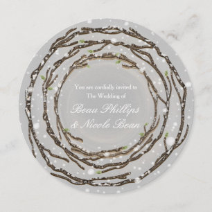 Rustic Winter Wedding Branches & Country Snow Invitation