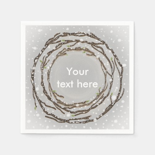 Rustic Winter Wedding Branches  Country Snow Napkins