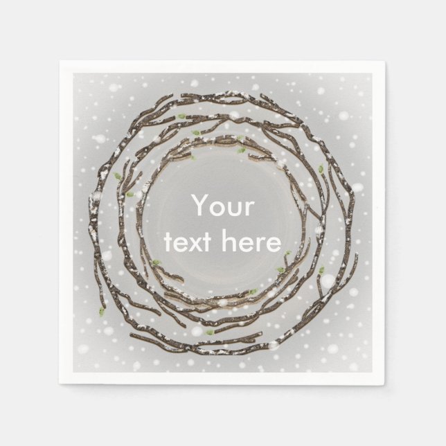Rustic Winter Wedding Branches & Country Snow Napkins (Front)