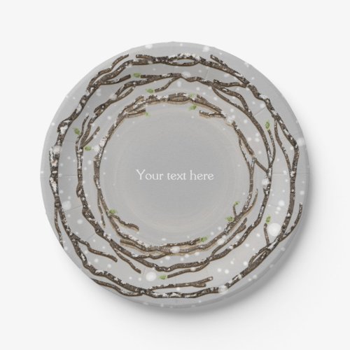 Rustic Winter Wedding Branches  Country Snow Paper Plates