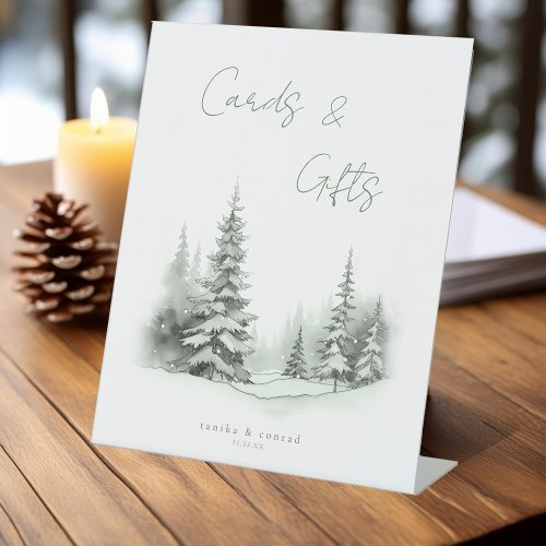 Rustic Winter Wedding Cards  Gifts Green ID1049 Pedestal Sign