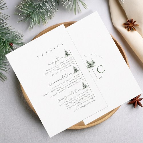 Rustic Winter Wedding Details Forest Green ID1049 Enclosure Card