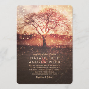 Rustic winter wedding elegant tree snowflake fall invitation