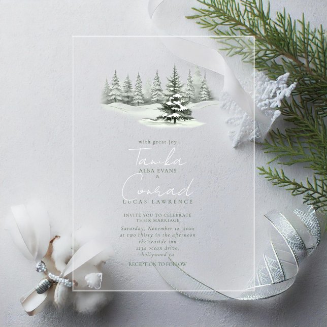 Rustic Winter Wedding Forest Green ID1049 Acrylic Invitations (Creator Uploaded)