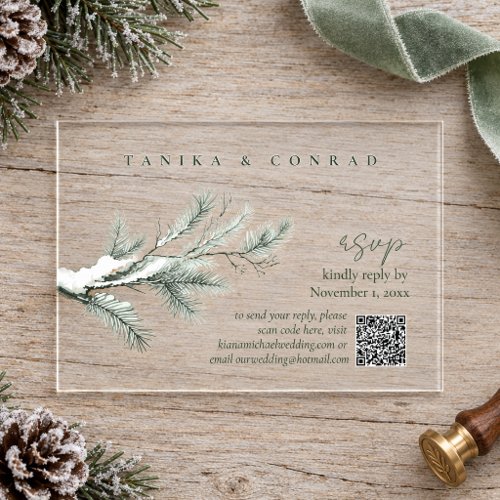 Rustic Winter Wedding Forest Green ID1049 Acrylic Rsvp Card