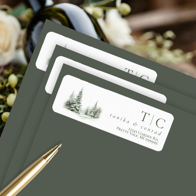 Rustic Winter Wedding Forest Green ID1049 Label (Creator Uploaded)