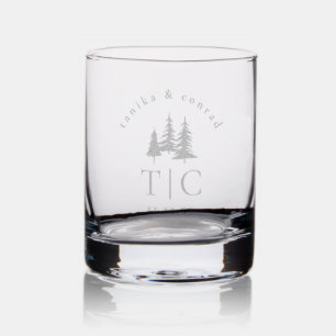 Rustic Winter Wedding Initials Fir Trees ID1049 Rocks Glass